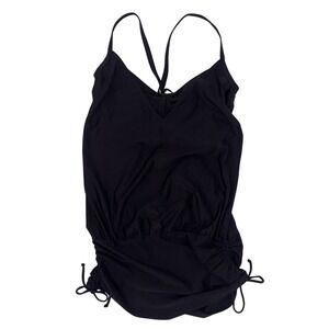 ATHLETA Swim Top 40 D/DD Black Underwire Straps Ruching Adjustable Tankini Beach